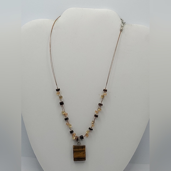 Tigers Eye Pendant Necklace with Beads - Picture 4 of 5